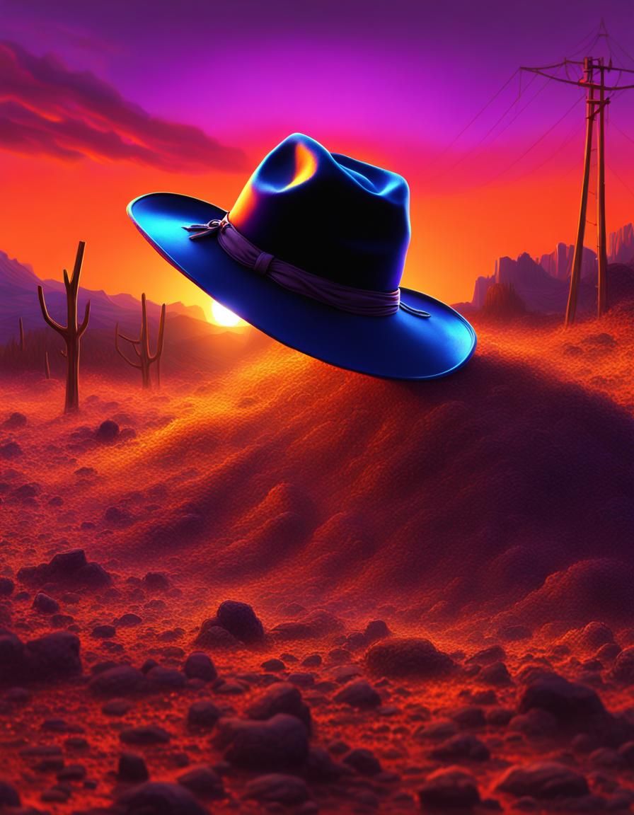 Cowboy Hat on Ranch at Sunset in Banksy Style