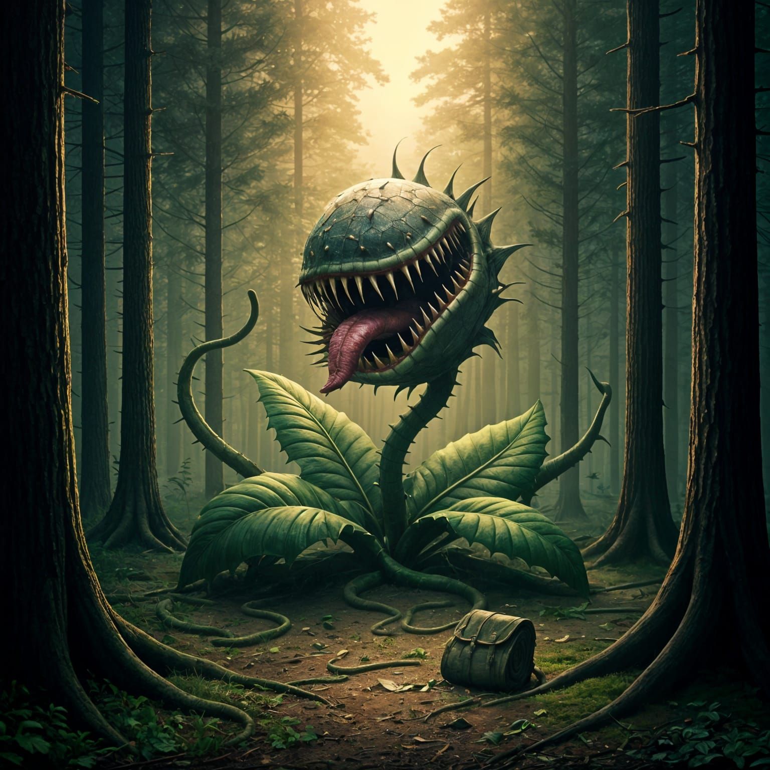 Eerie Carnivorous Plant in a Haunting American Forest