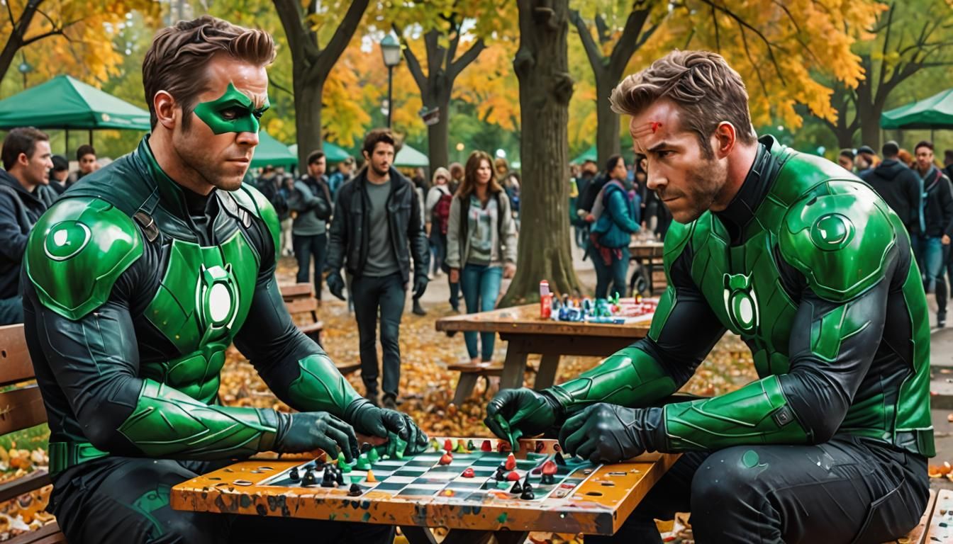 The Green Lantern Playing Checkers with Dead Pool in a city ...