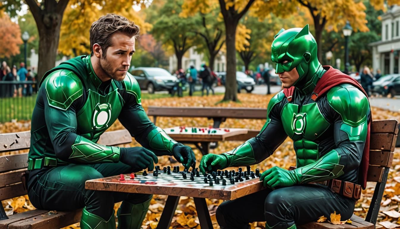 The Green Lantern Playing Checkers with Dead Pool in a city ...