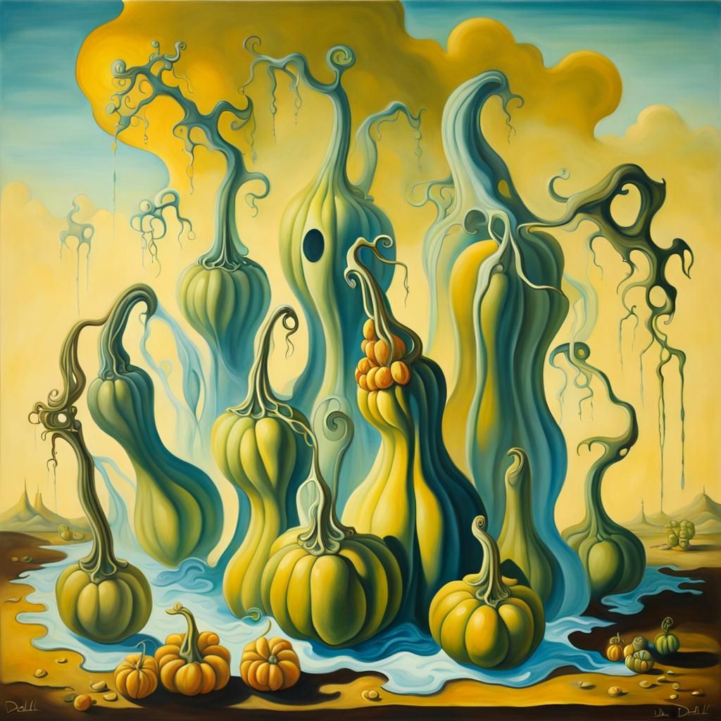 Melting Ghost Gourds in Surrealist Style