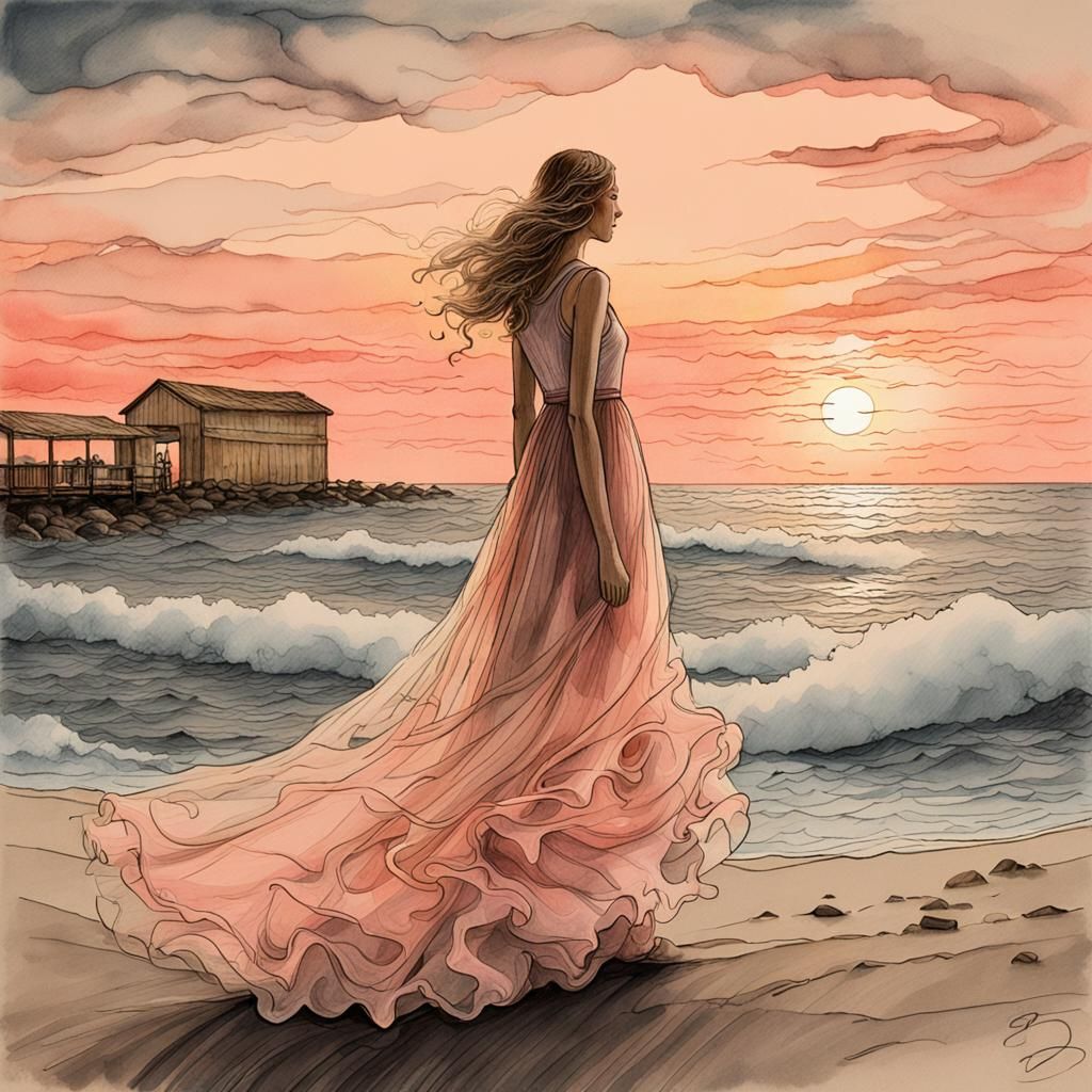 Establishing shot : A mesmerizing beach sunset view of a bea...