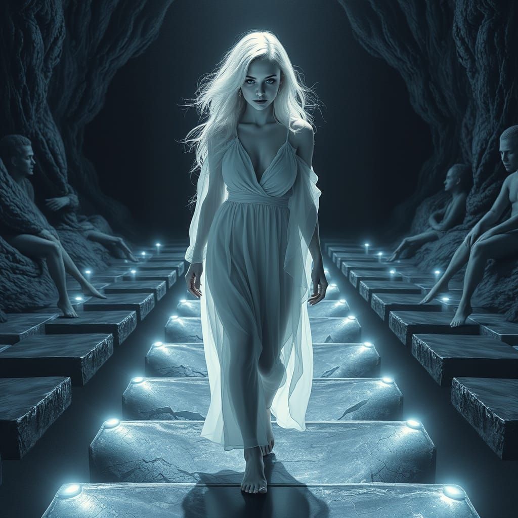 Surreal Albino Goddess Embarks on Infinite Journey