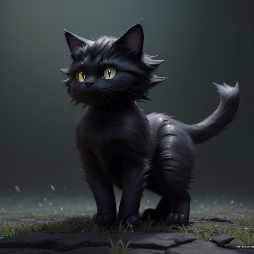 Detailed Black Cat Pokémon Matte Painting