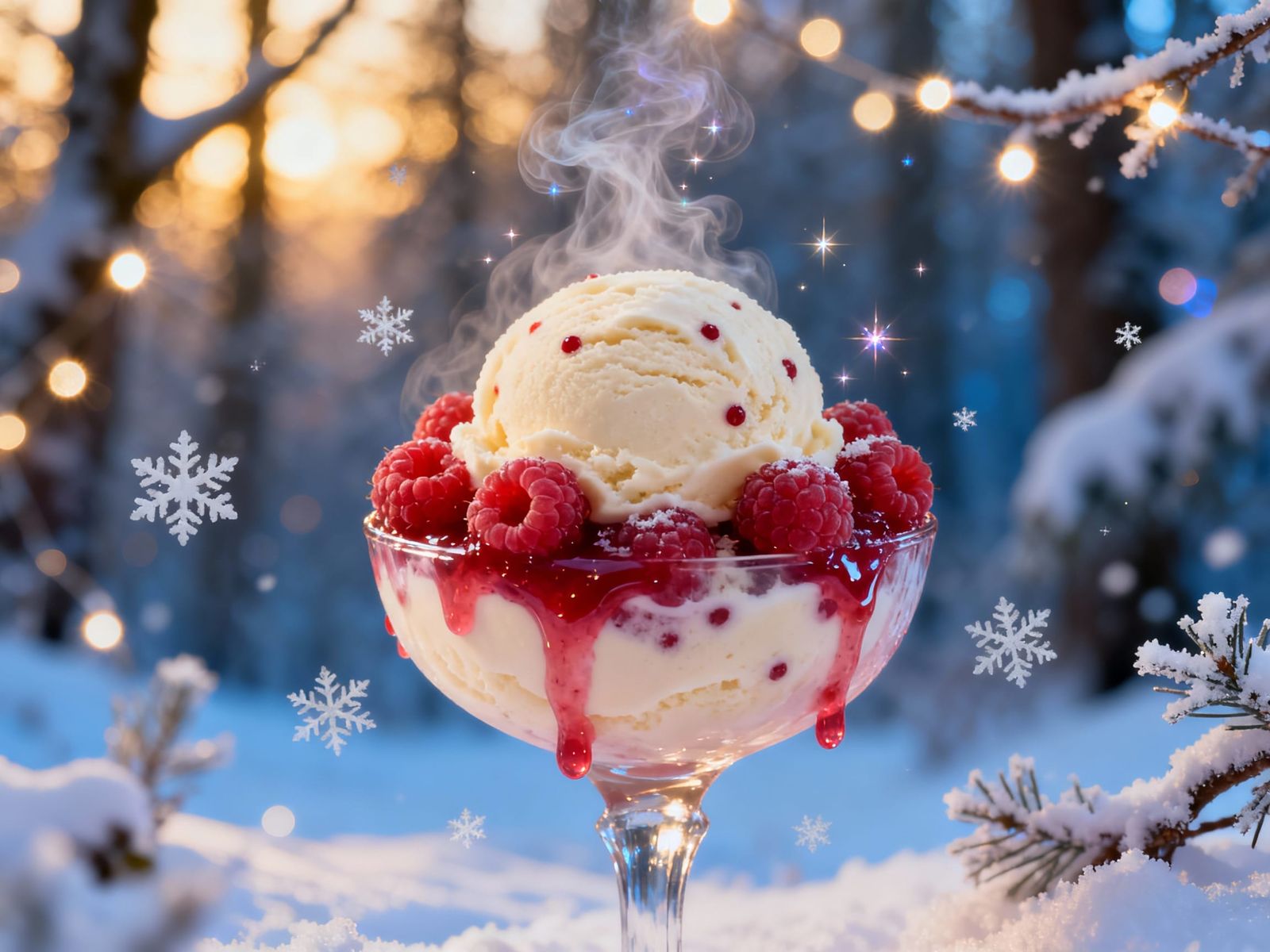 Enchanted Raspberry Sundae in Winter Wonderland