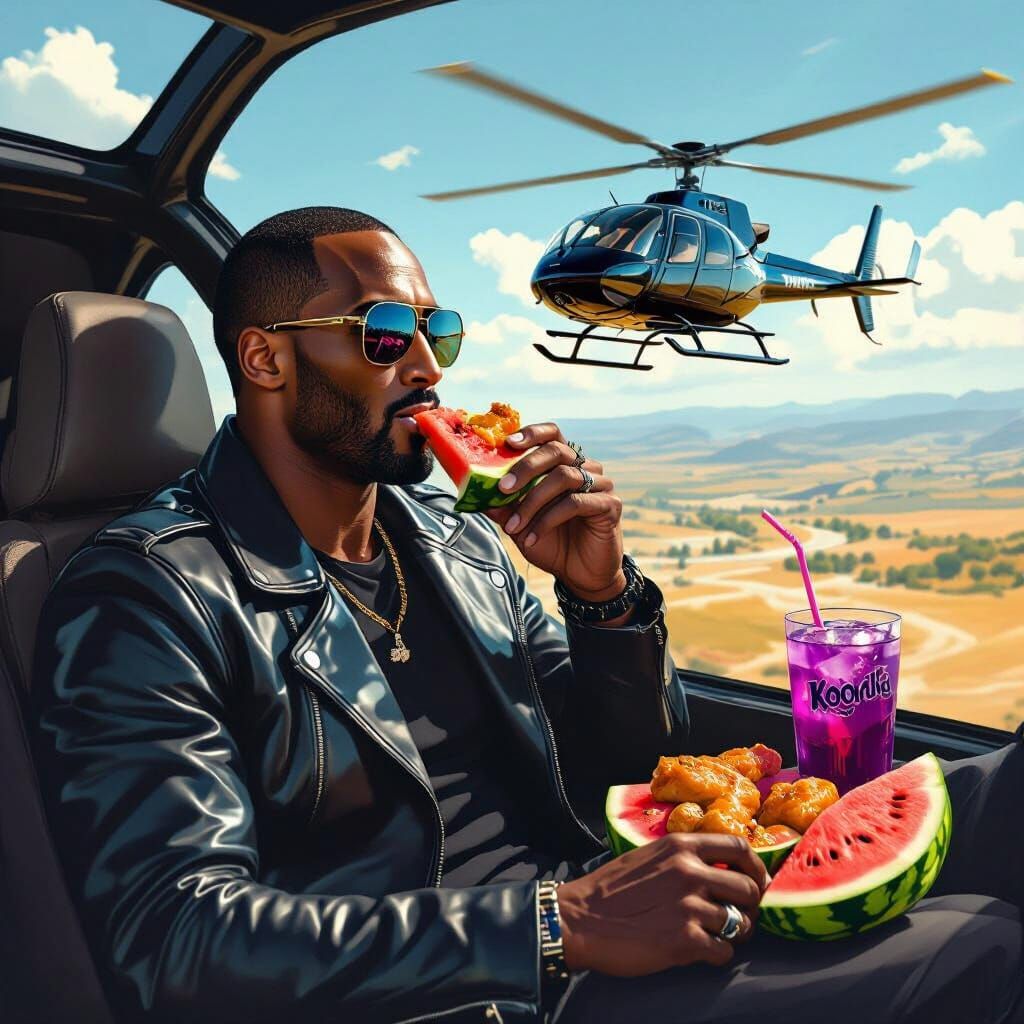 Kobe Bryant in Helicopter, Stylized Digital Art