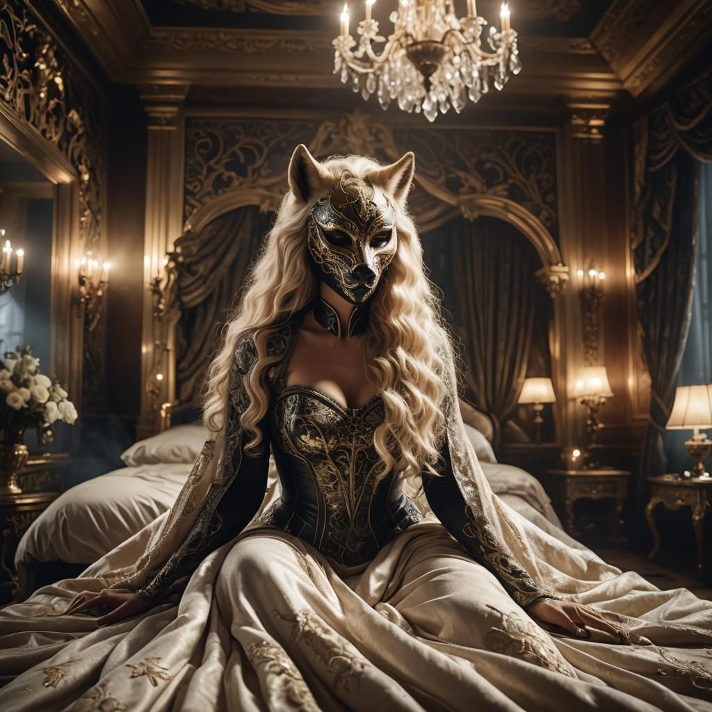 Masked Werewolf Creature in Opulent Room, Fantasy Art