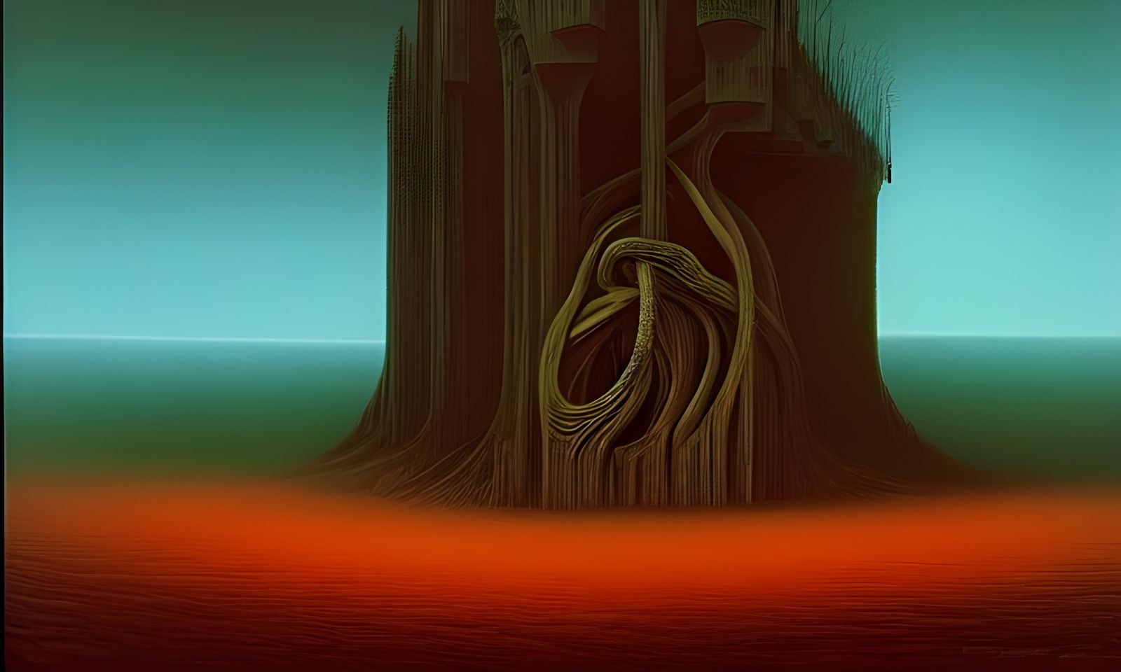 Dystopian Biomechanical Landscape Painting