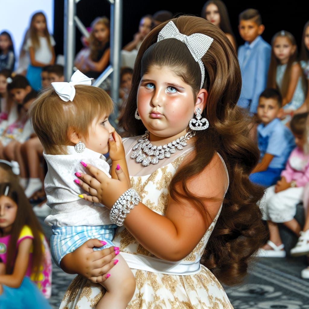 Child Model on Runway with Toddler