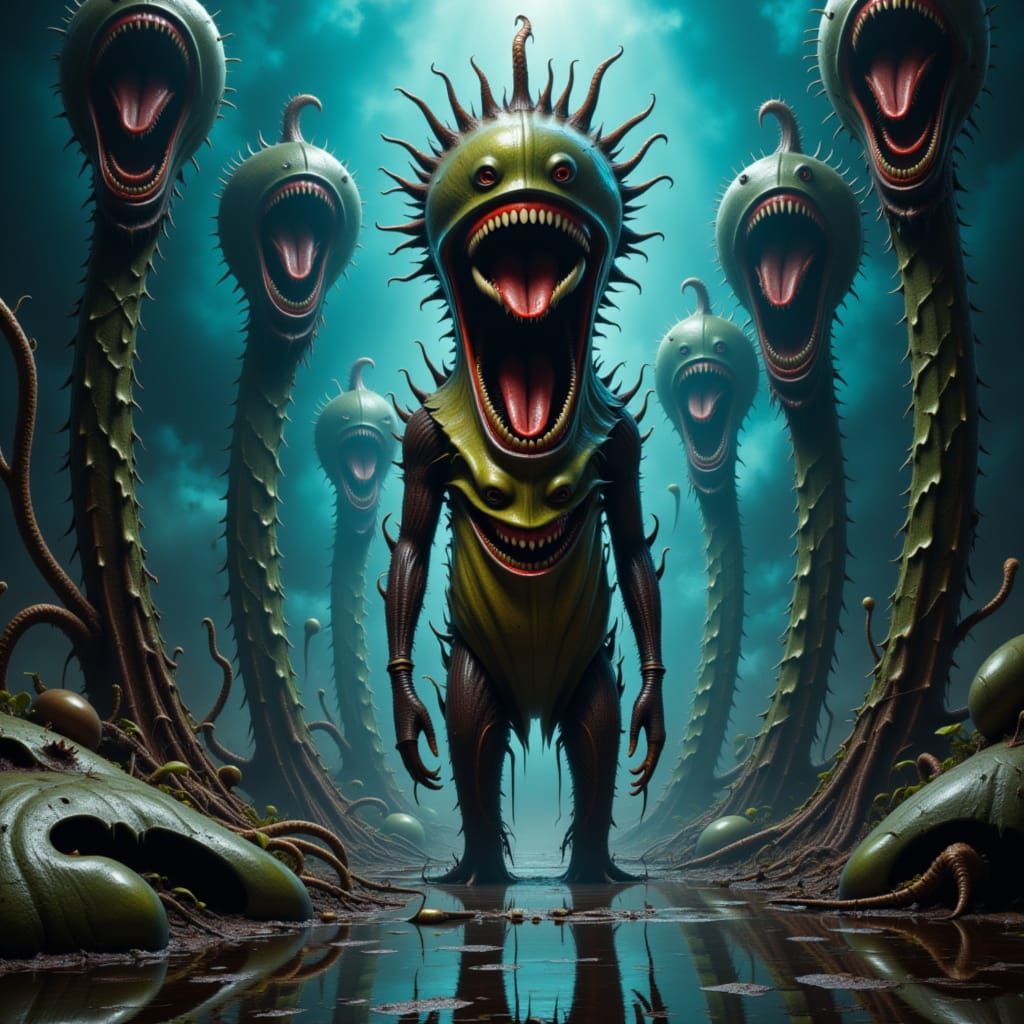 Gigantic Anthropomorphic Flower with Carnivorous Smile