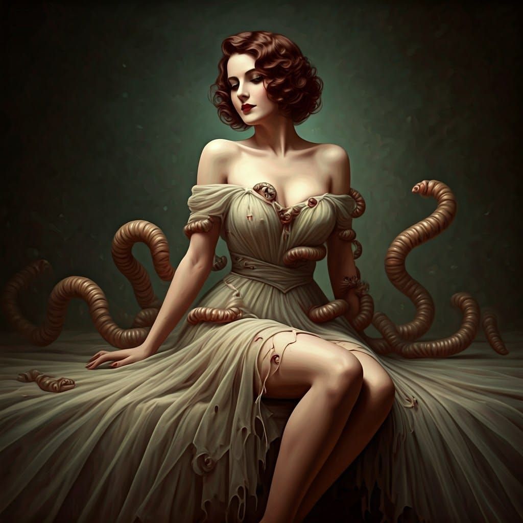 Ethereal Lady in Rotten Elegance, a 1920s Oil Painting