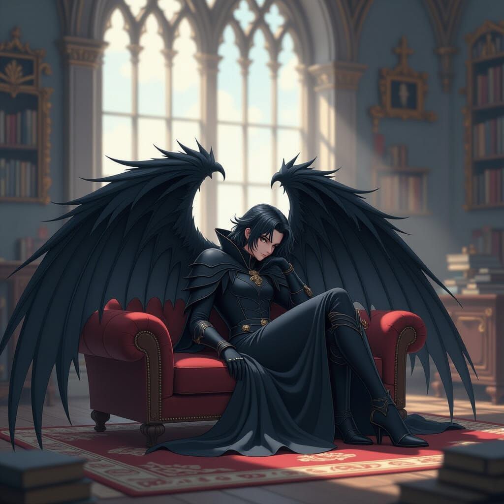 Gothic Winged Creature in Anime Style