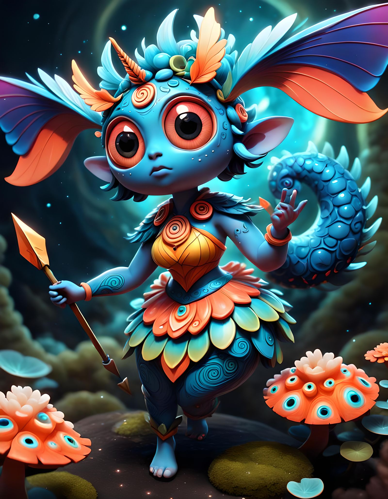 Whimsical Arrow Faerie in Goblincore Style