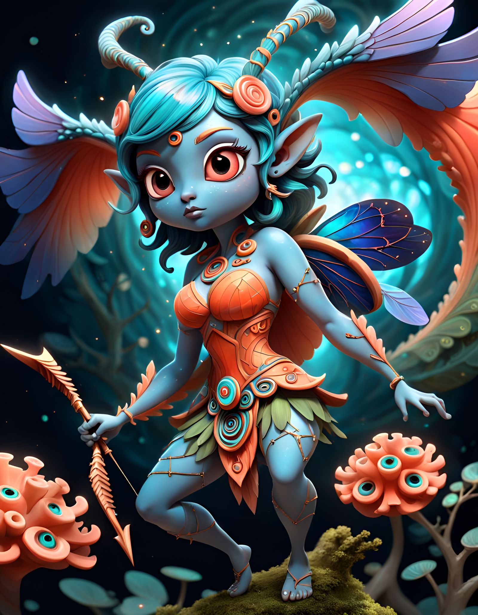 Curvy Faerie Being with Arrow Theme, Goblincore Style