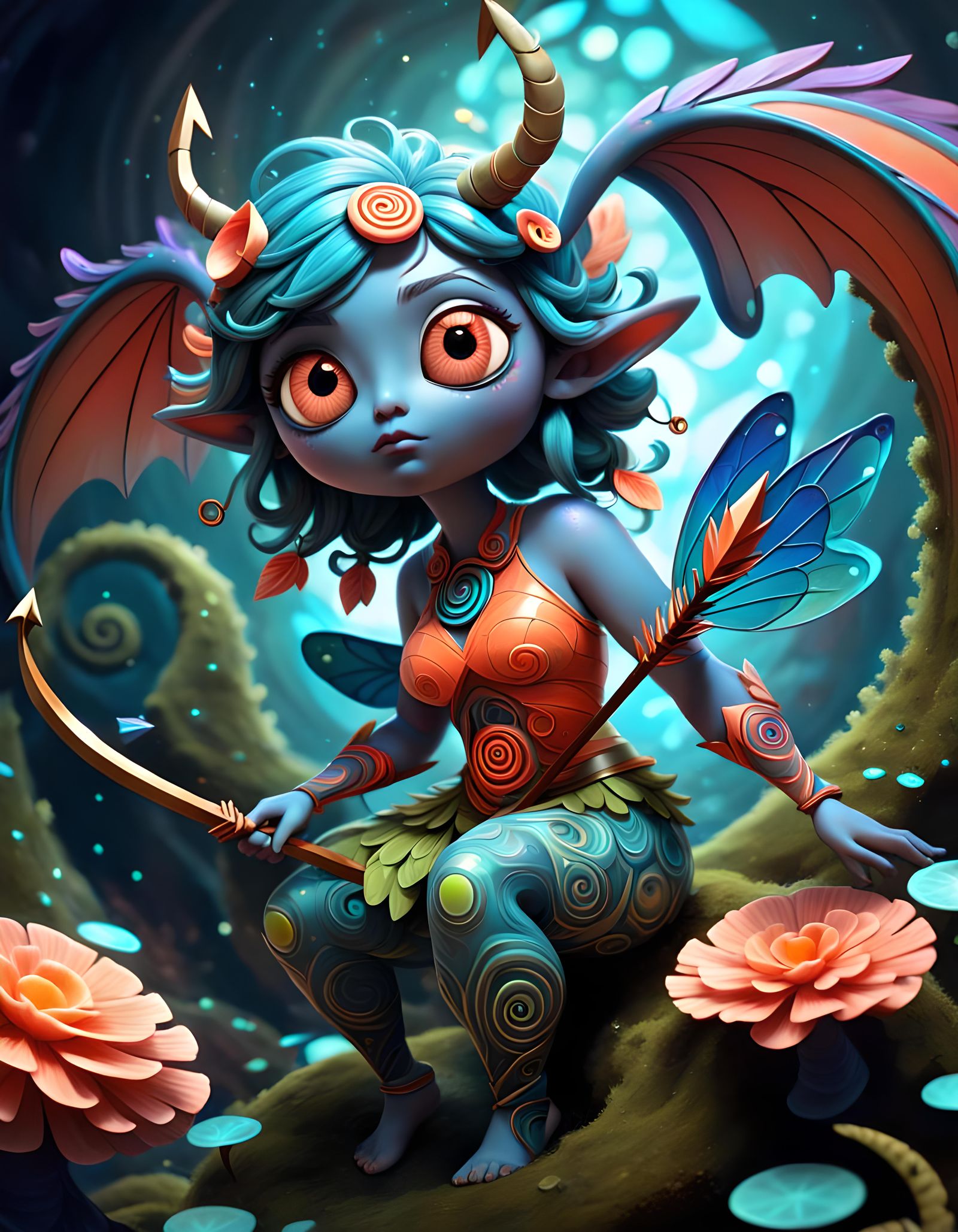 Cartoon Faerie Being of Arrows and Sacred Geometry