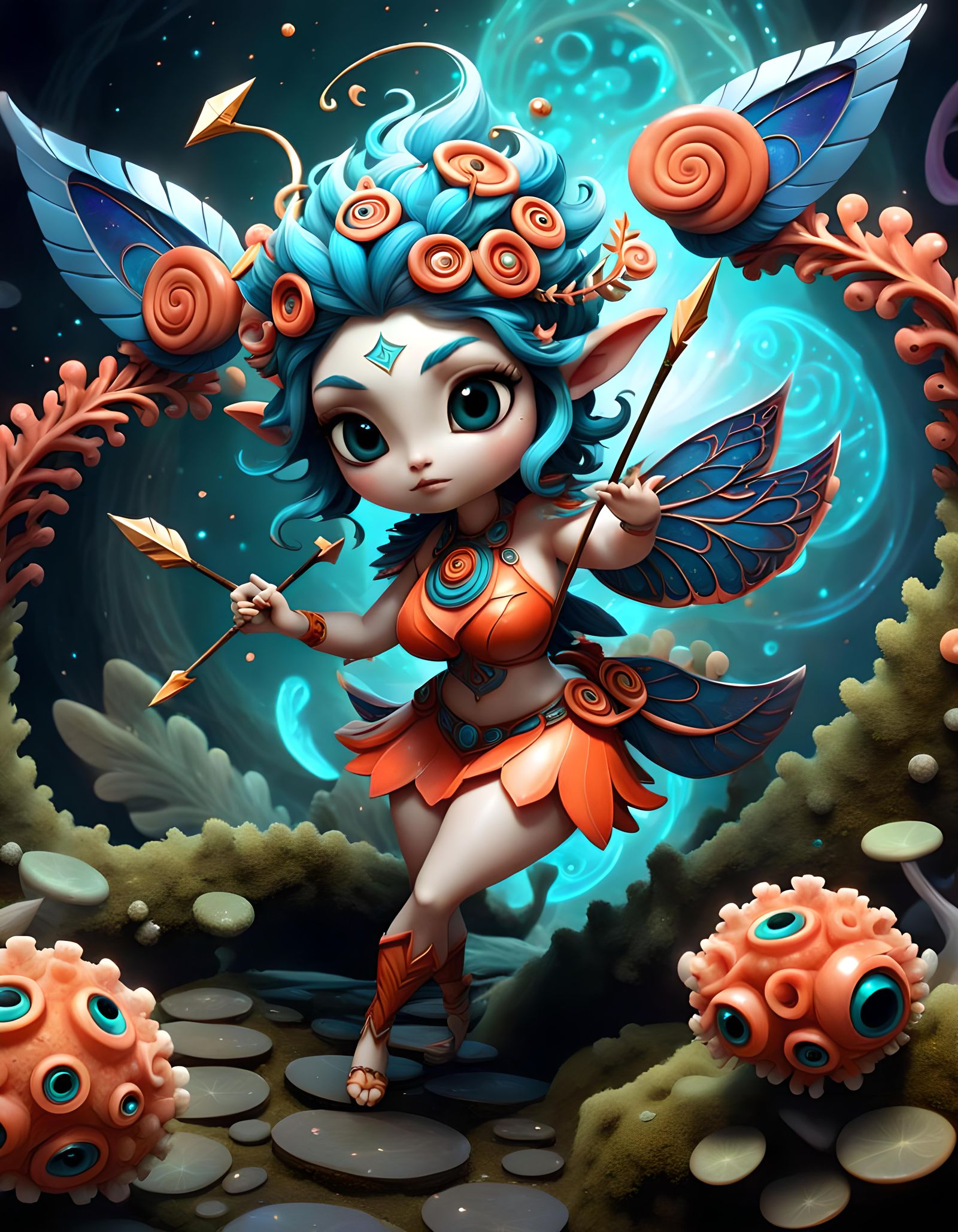 Curvy Arrow Faerie Being in Goblincore Style