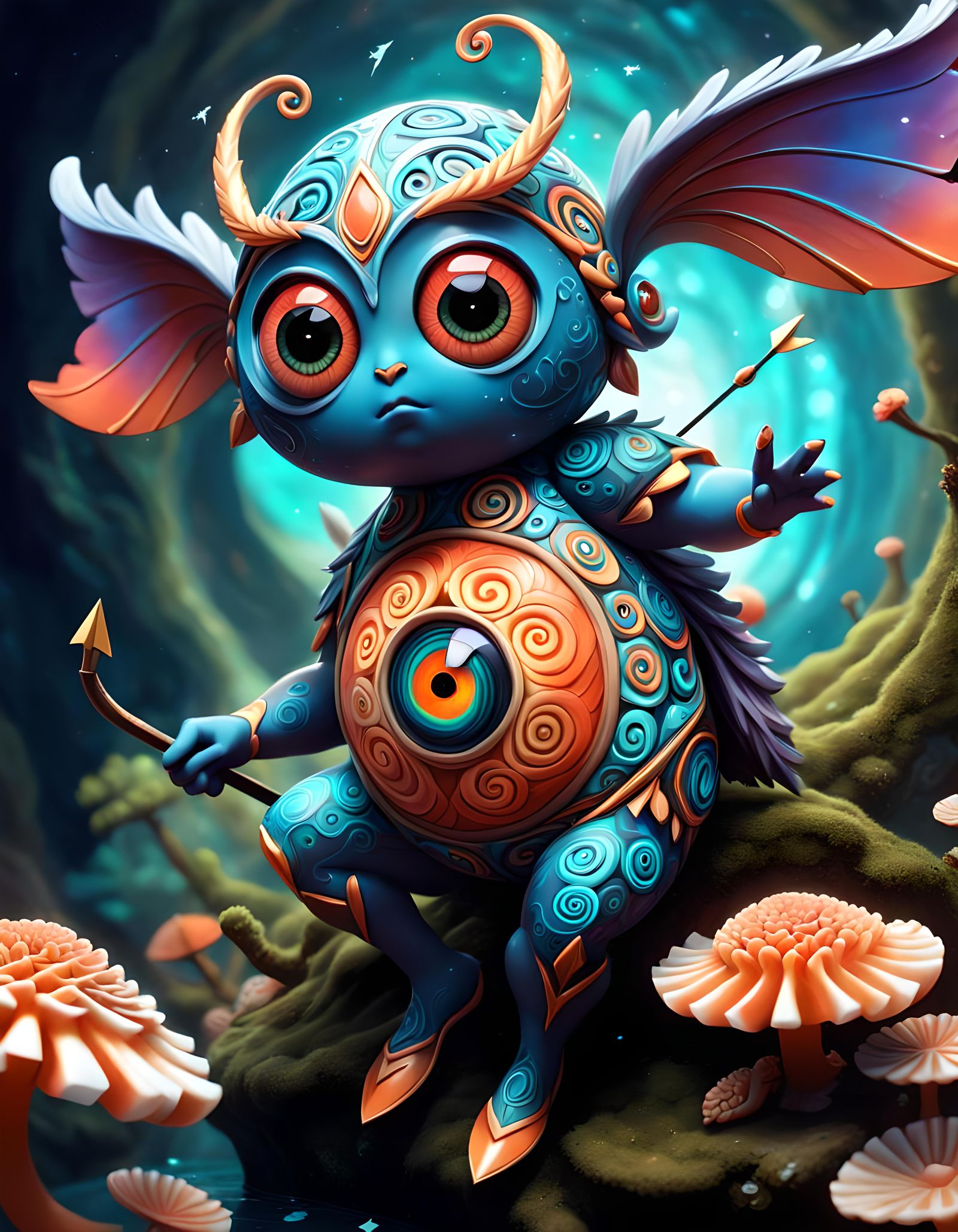 Whimsical Faerie Being with Arrow Symbols