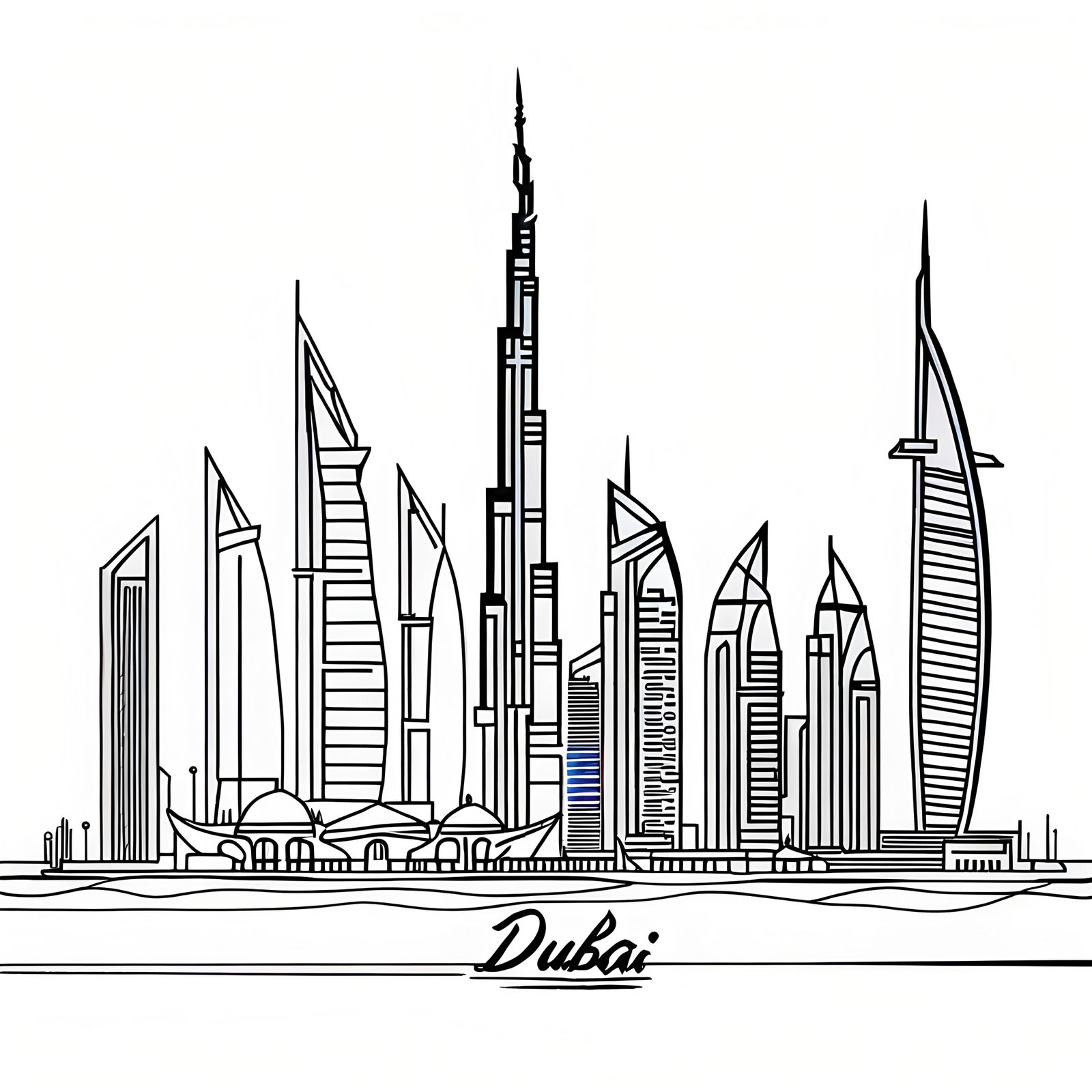 Line art of Dubai skyline
