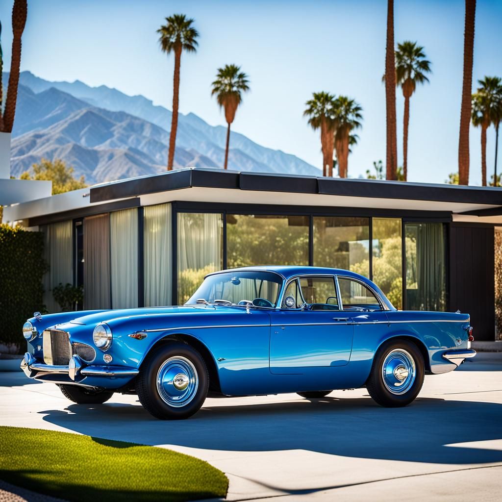 Blue Car at Palm Springs House: Professional Photo
