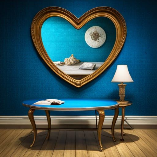 Heart Table with Crystal Collection in Blue Room