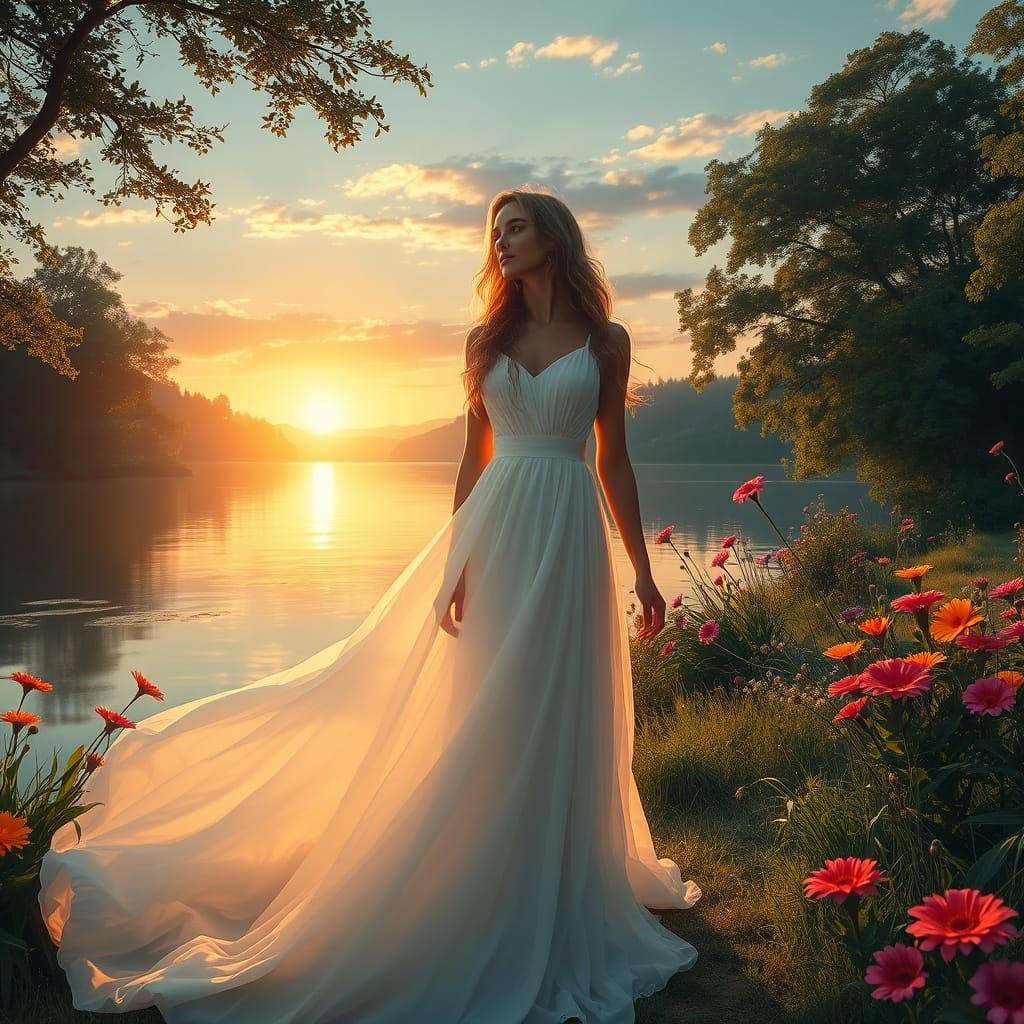 Ethereal Woman in Dreamy Landscape