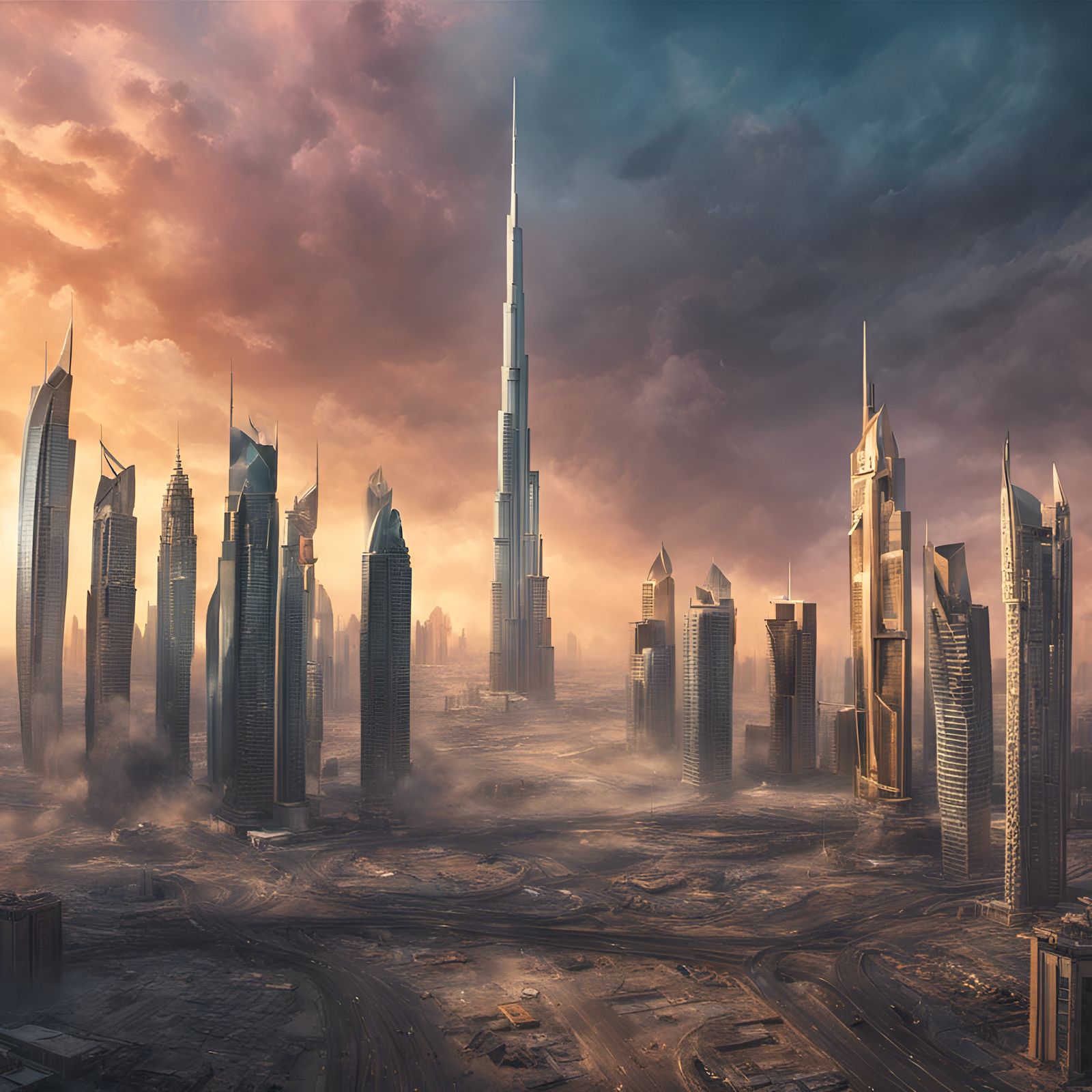 Dubai skyline after the apocalypse