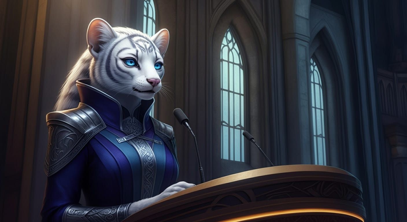 Elegant Ferasan Matriarch Addresses Council in Grand Hall