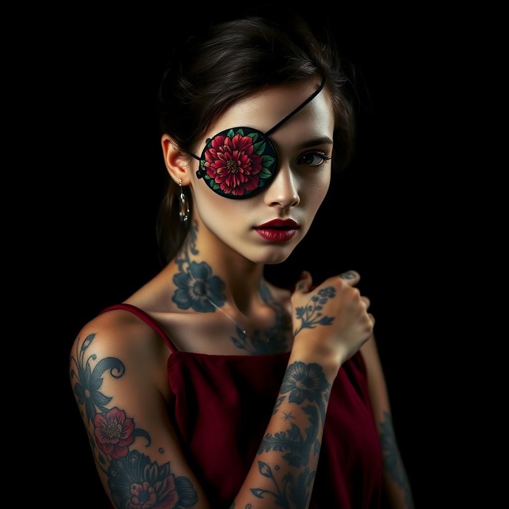 Tattooed Woman with Floral Eyepatch, Fine Art Portrait