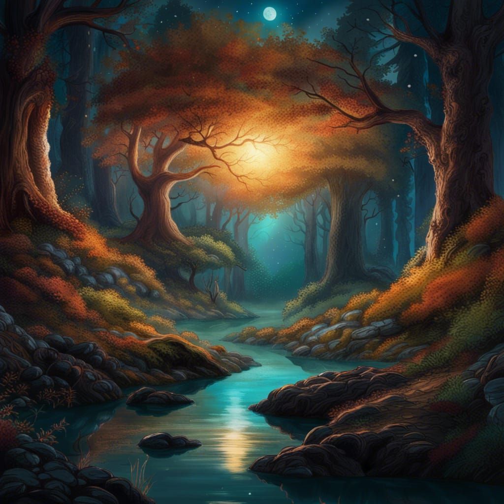 Sci-Fi Forest Under Orange Haze