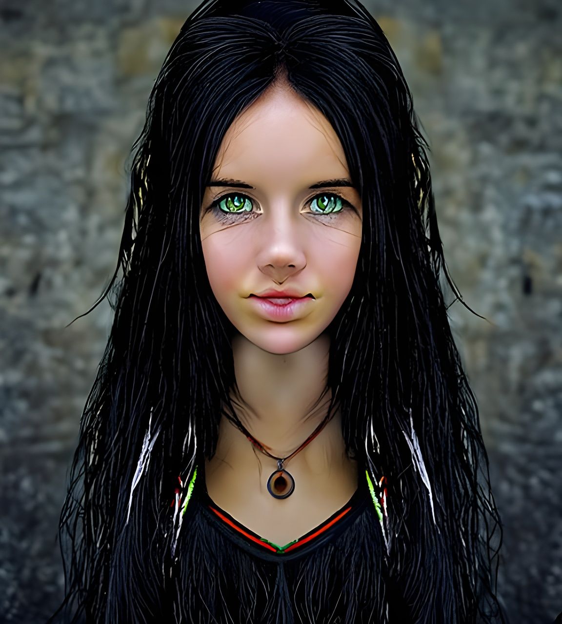Realistic Portrait of a Freckled Girl with Green Eyes