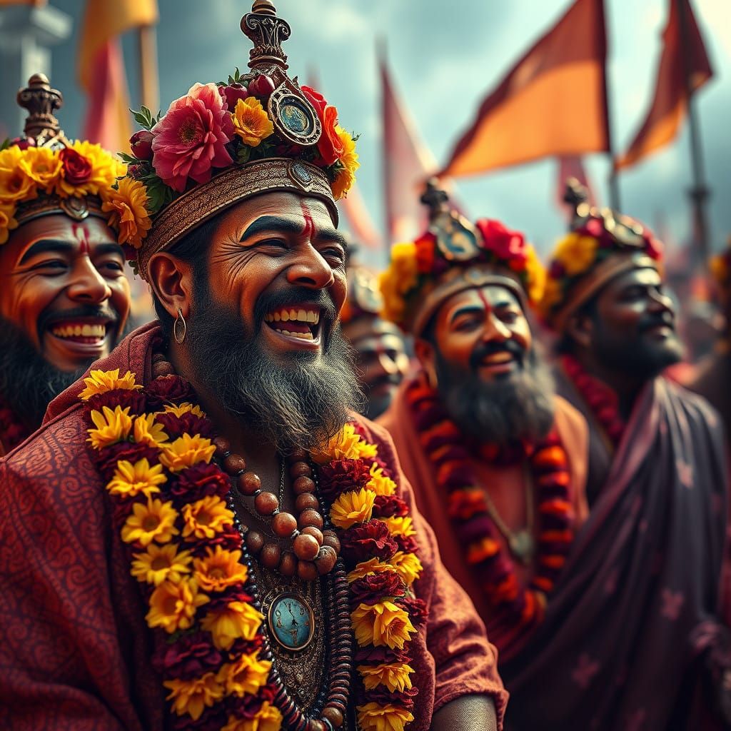Ancient Indian Uprising in Vibrant Flower Wreaths Style