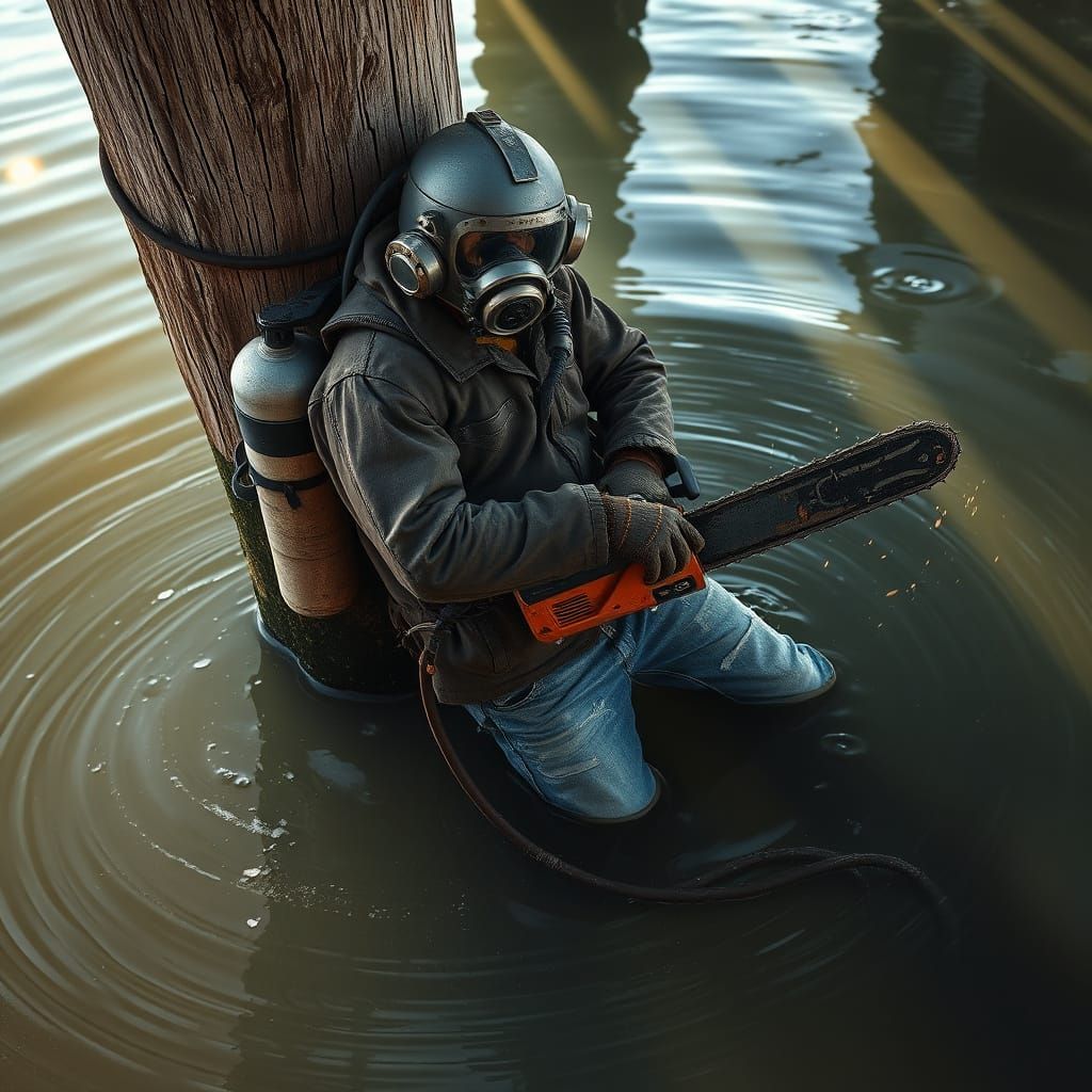 Industrial Diver in Moody River Landscape