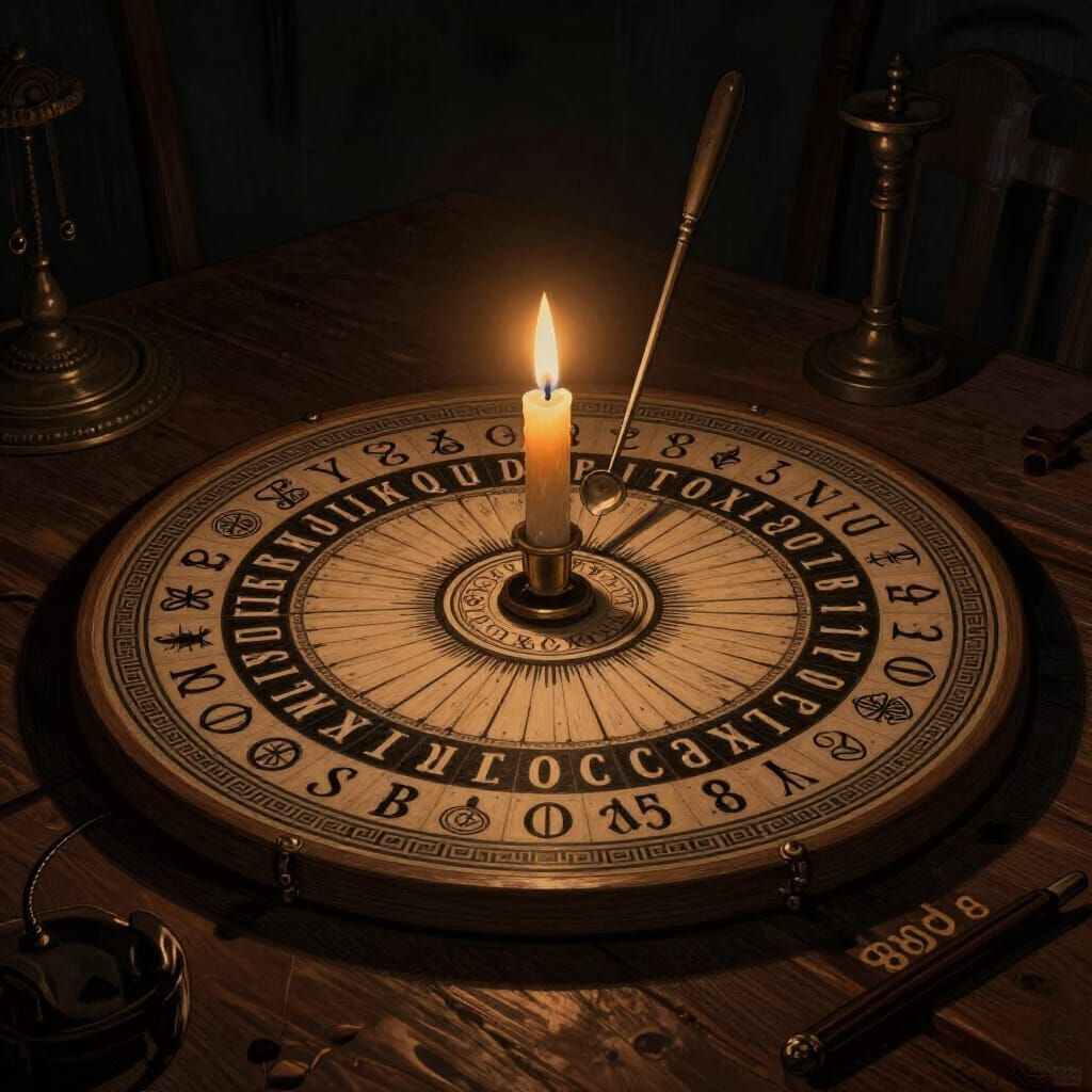 Mystic Ouija Board on Table with Ethereal Glow