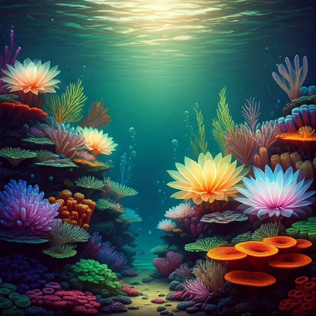 Bioluminescent Coral Reef Fantasy in Futuristic Style