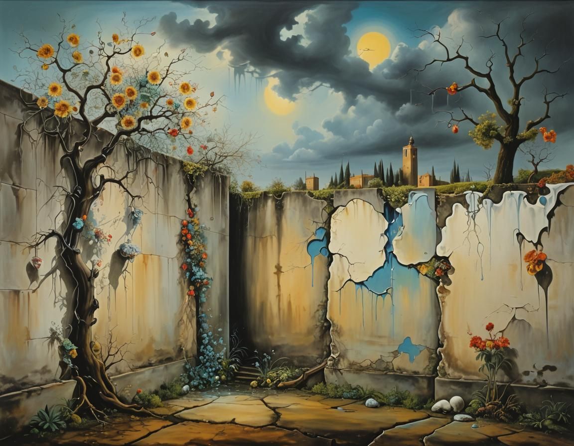 Surreal Garden Defies Walls in Melting Oil Canvas