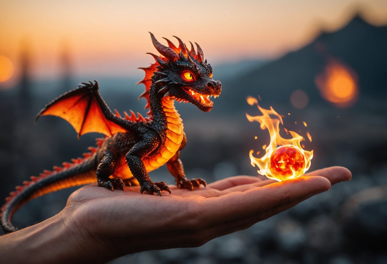 Mini Fire Dragon on Hand, Professional Photography