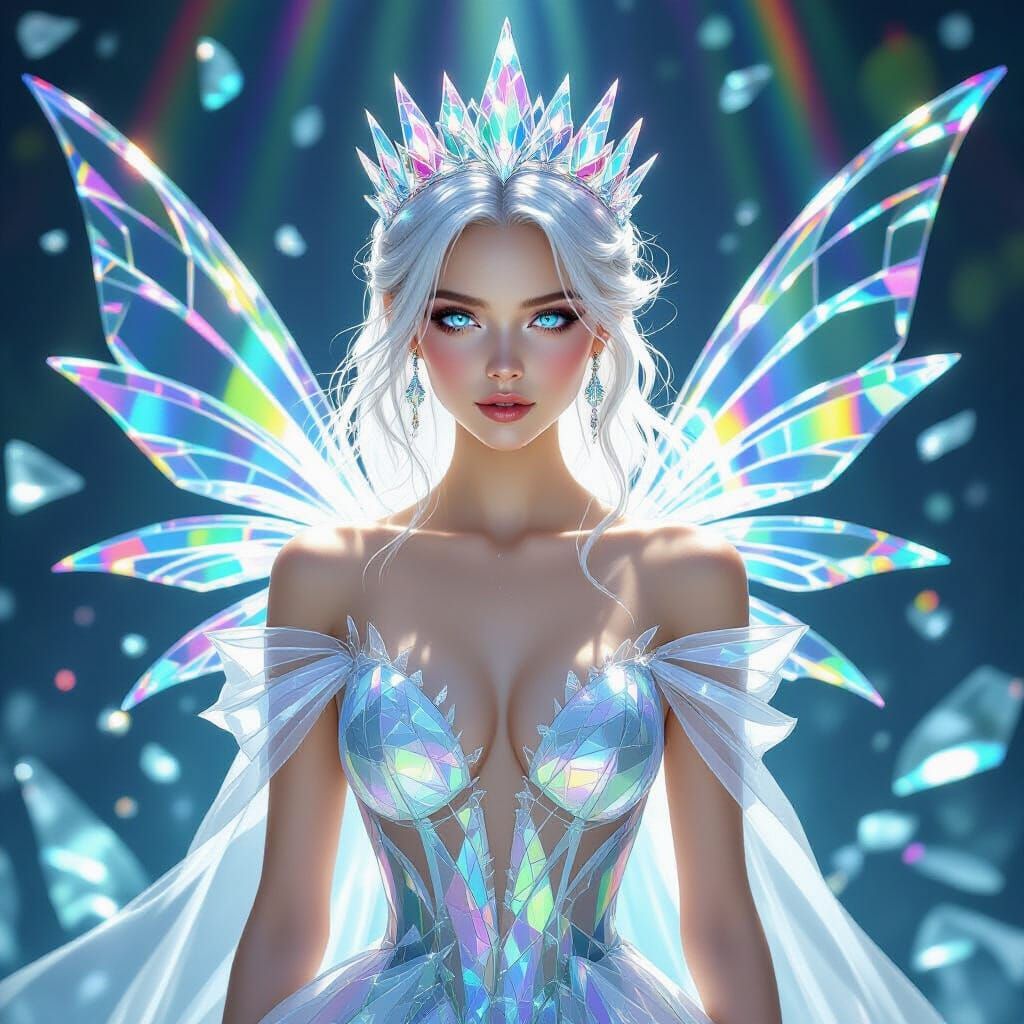 Glass Princess in Crystal Gown with Rainbow Light