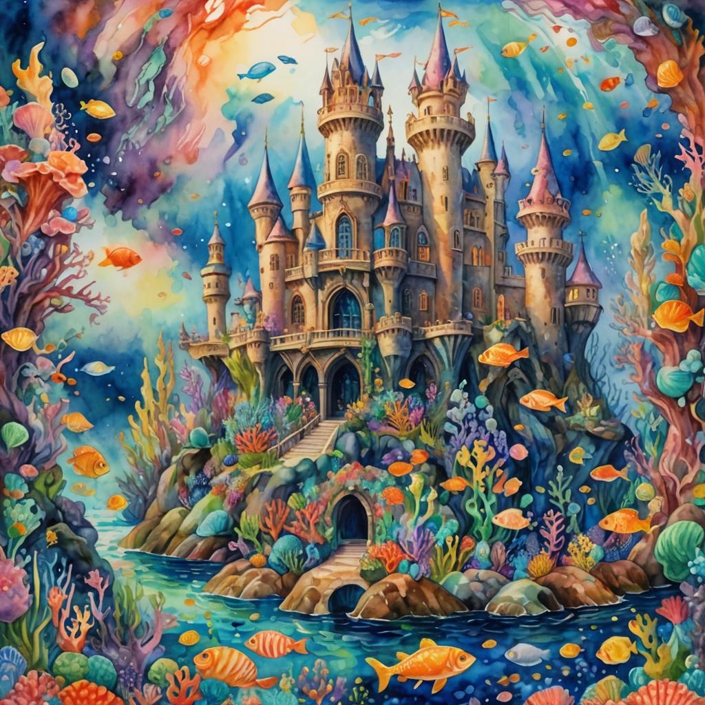 Underwater Mermaid Kingdom in Gouache Style