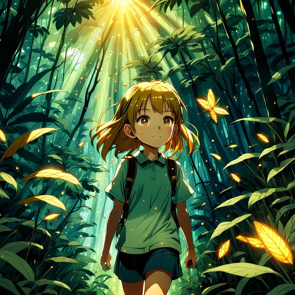 Cute Girl in Jungle: Vibrant Anime Cel-Shaded Manga
