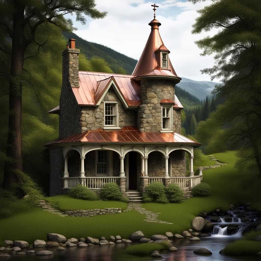 Victorian Stone Cottage in Mountainous Wooded Region