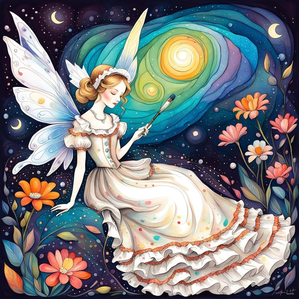 Fairy Paints Sleeping Girl: Whimsical Illustration