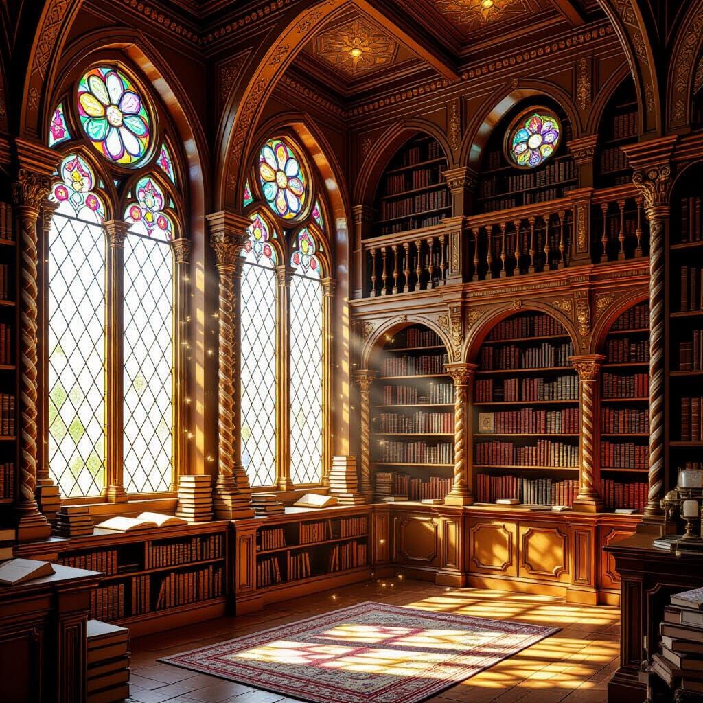Enchanting Gingerbread Library with Candy Stained Glass