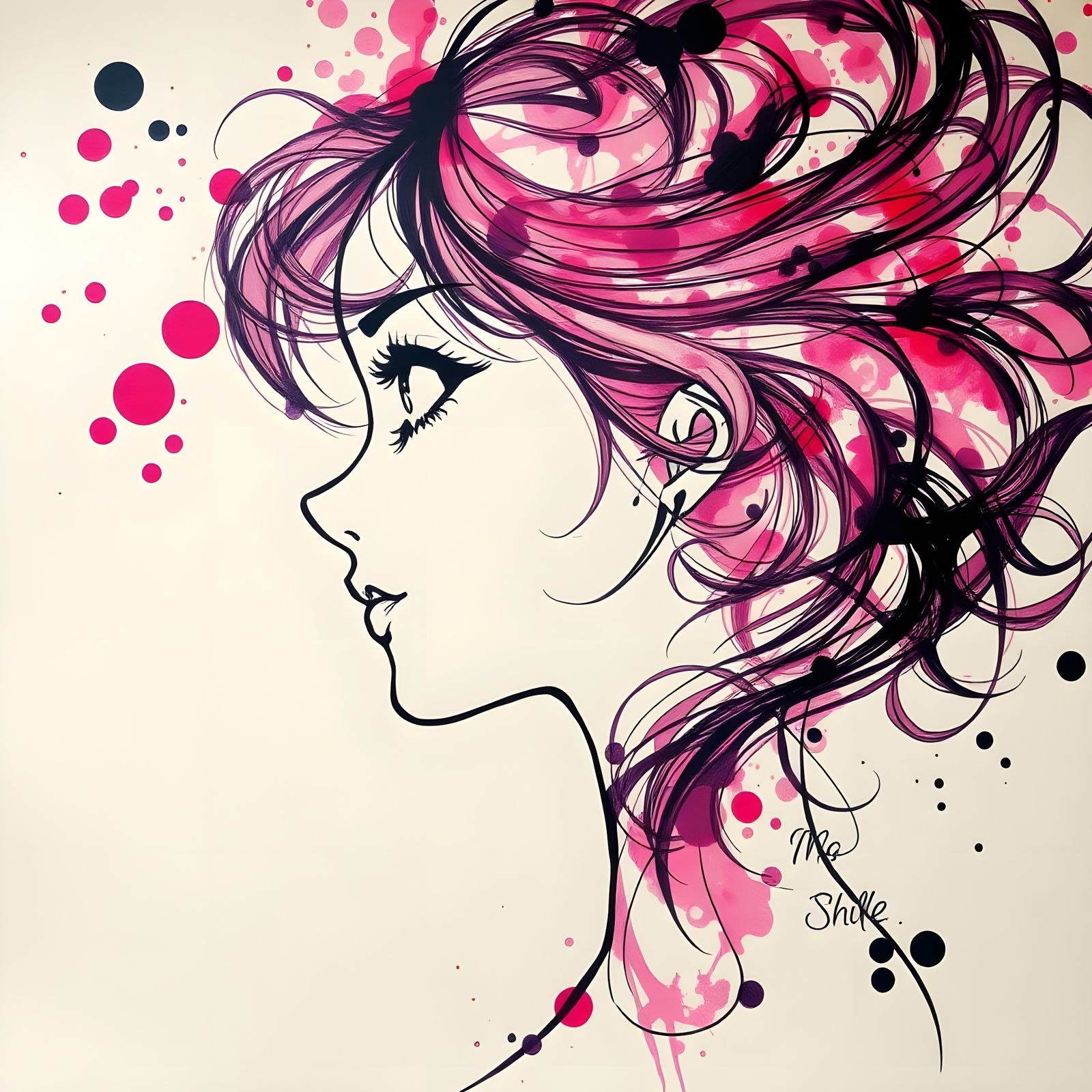 Ink Silhouette: A Young Woman in Anime Style