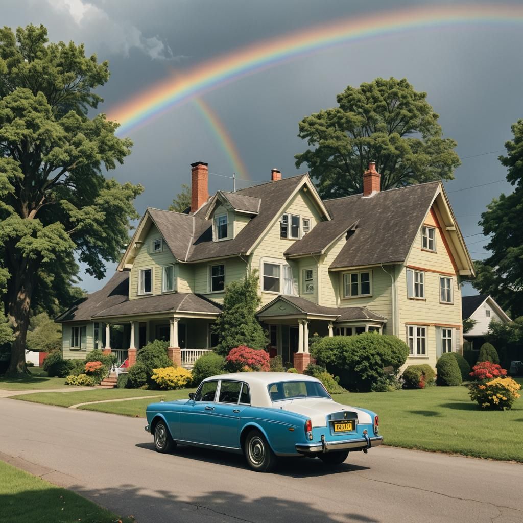 Grandma's House with Rainbow and Rolls Royce