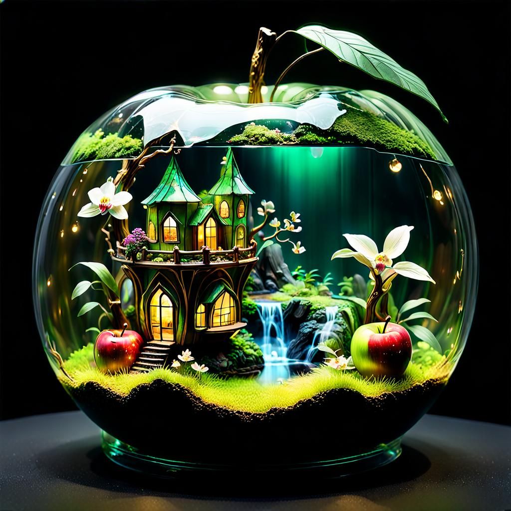 Fairyland Terrarium Inside Translucent Apple with Gold