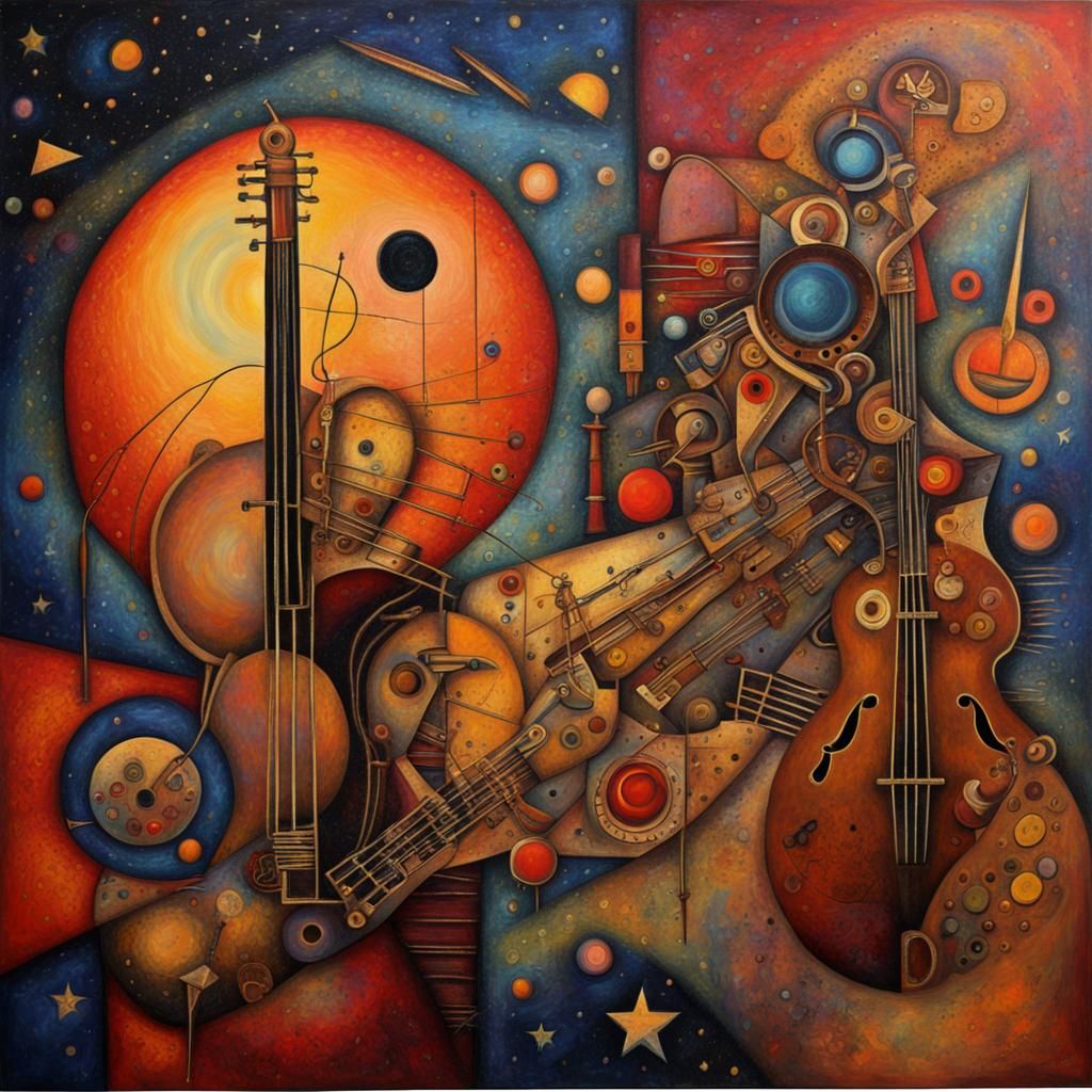Abstract Jazz Fusion Sunset in Steampunk Style