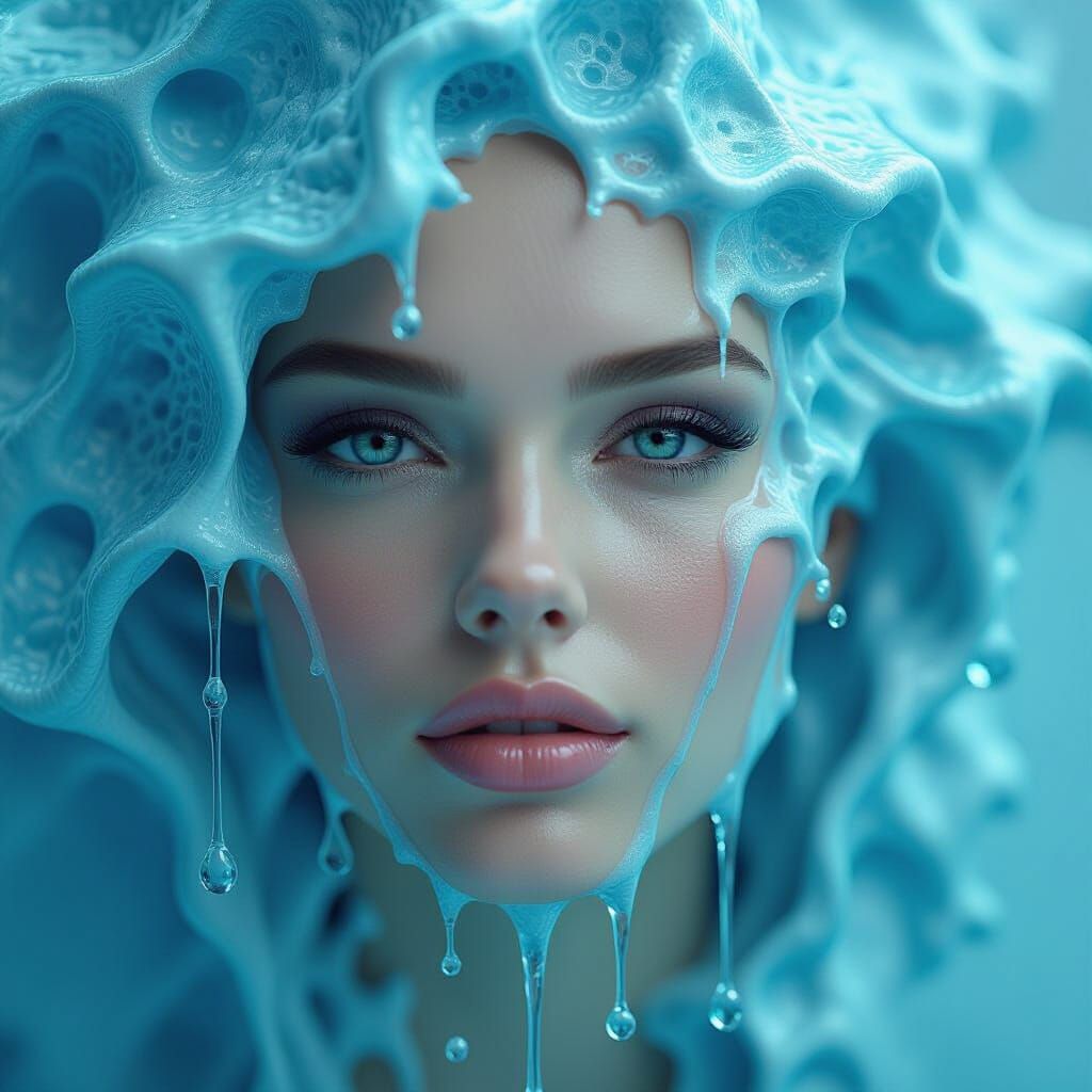 Melting Water Woman Portrait, Fantastical Concept Art