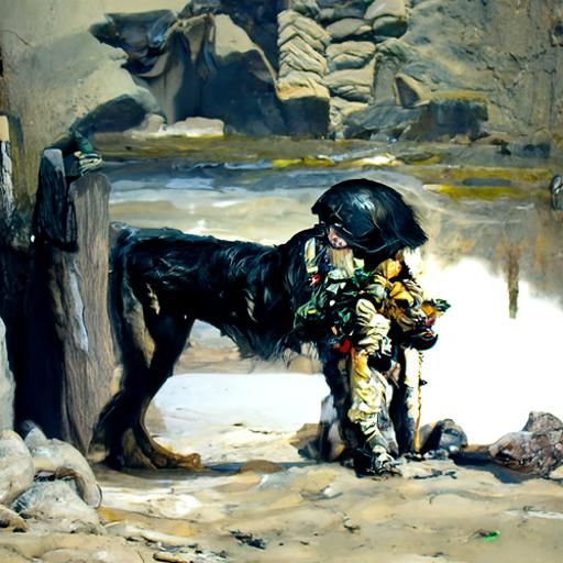 Military Dog with Soldier in Oil Painting Style