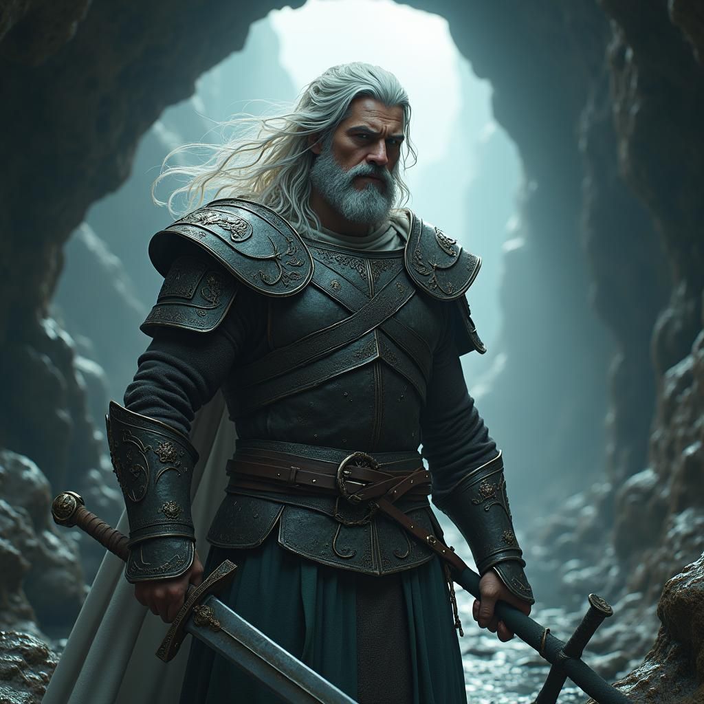 Germanic Warrior in Crystalline Cave: 8K Concept Art