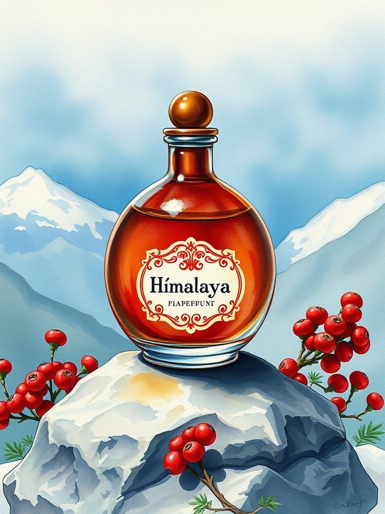 Victorian Perfume Bottle in a Watercolor Landscape